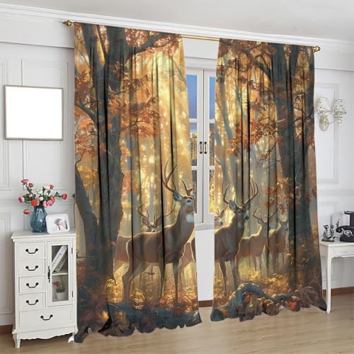 Vintage forest landscape deer curtain 63 inch — photo 4