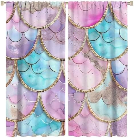 Modern colorful fish scale room darkening curtain 63 inch