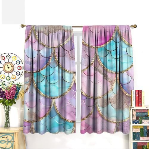 Modern colorful fish scale room darkening curtain 63 inch — photo 3