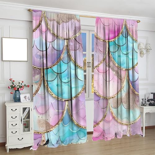 Modern colorful fish scale room darkening curtain 63 inch — photo 4