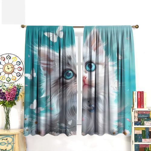 Watercolor cartoon cat thermal insulated curtain 63 inch — photo 3
