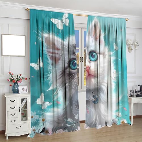 Watercolor cartoon cat thermal insulated curtain 63 inch — photo 4