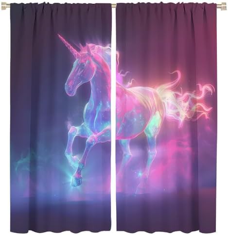 Colorful fantasy unicorn room darkening curtain 63 inch