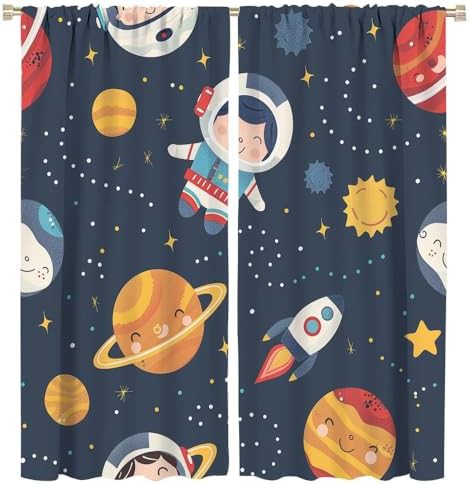 Watercolor space astronaut and planet curtain 84 inch