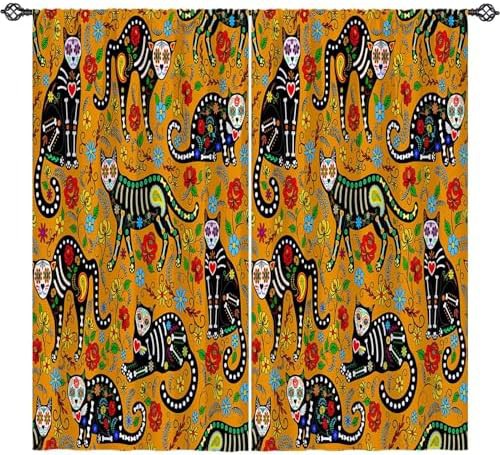 Sugar Skull Cat Black Blackout Curtains — photo 5