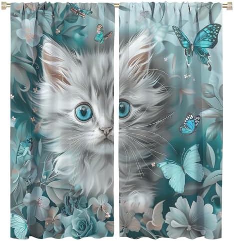 Modern cute cat gray animal curtain 84 inch