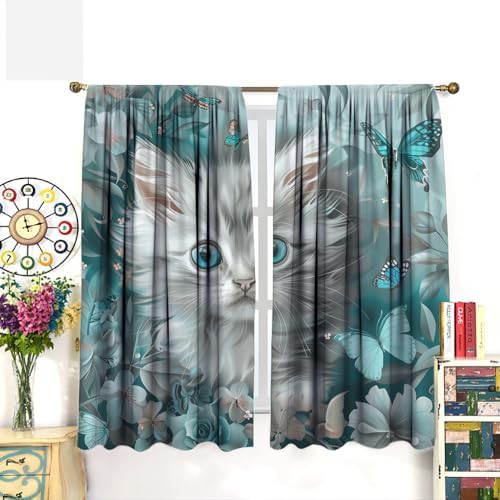 Modern cute cat gray animal curtain 84 inch — photo 3