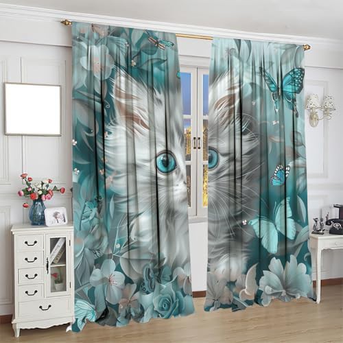 Modern cute cat gray animal curtain 84 inch — photo 4