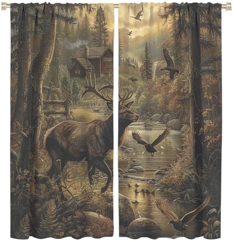 Farmhouse forest wildlife deer room darkening curtain 84