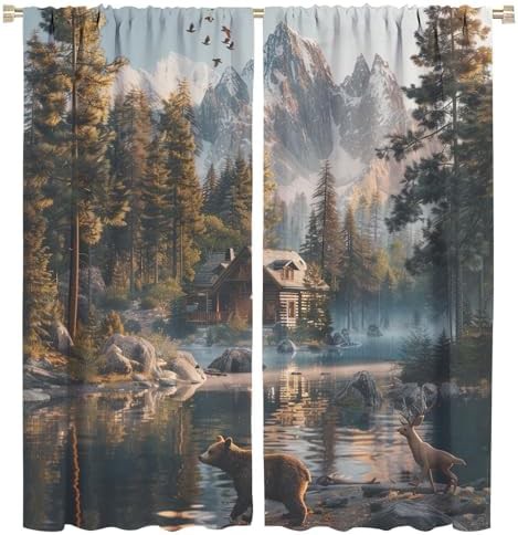 Snowy mountain forest landscape blackout curtain 63 inch