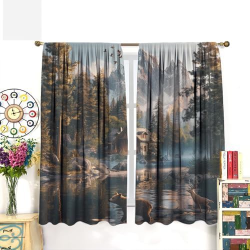 Snowy mountain forest landscape blackout curtain 63 inch — photo 3