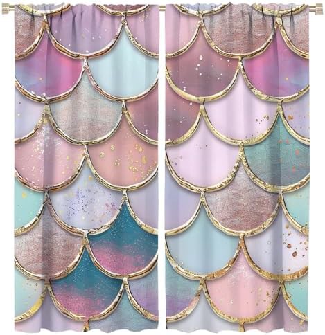 Abstract colorful mermaid scales room darkening curtain 63