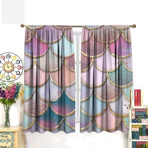 Abstract colorful mermaid scales room darkening curtain 63 — photo 3