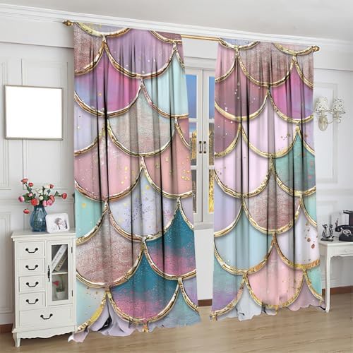 Abstract colorful mermaid scales room darkening curtain 63 — photo 4
