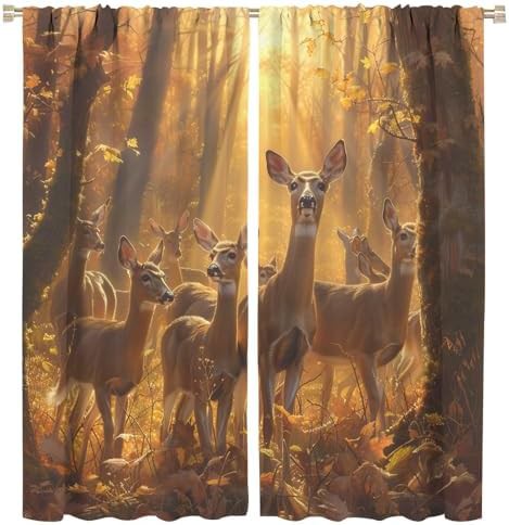 Modern autumn deer forest landscape curtain 45 inch