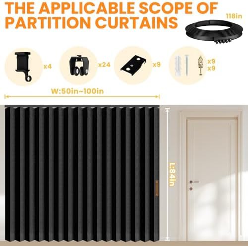 Black privacy soundproof room divider curtain 100 by 84 in — photo 3