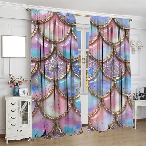 Colorful fish scales mermaid curtain 45 inch — photo 4