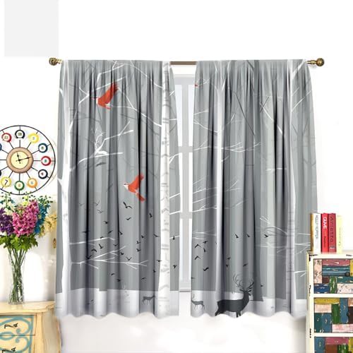 Rustic birch tree winter deer curtain 84 inch — photo 3