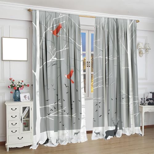 Rustic birch tree winter deer curtain 84 inch — photo 4