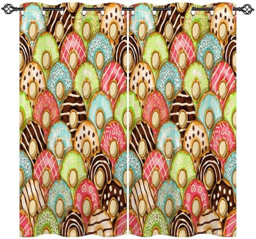 Cartoon Donut Print Custom Blackout Curtains