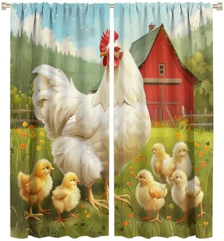 Rustic chicken family blackout curtains 45 inch