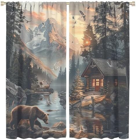 Watercolor forest animals river curtain 63 inch