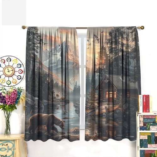 Watercolor forest animals river curtain 63 inch — photo 3