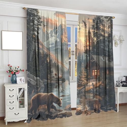 Watercolor forest animals river curtain 63 inch — photo 4