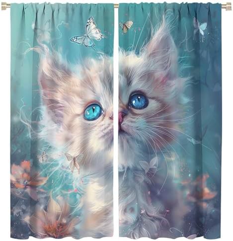 Abstract cat graffiti flower watercolor curtain 72 inch