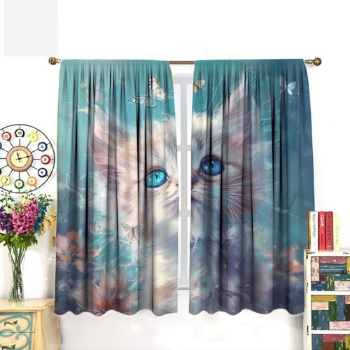 Abstract cat graffiti flower watercolor curtain 72 inch — photo 3