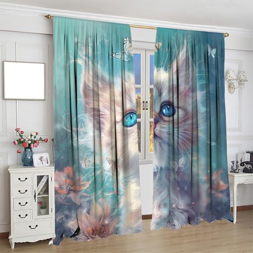 Abstract cat graffiti flower watercolor curtain 72 inch — photo 4