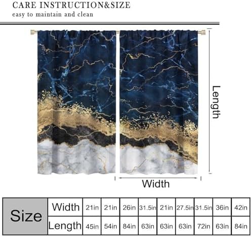 Navy blue marble rod pocket drapes 21x54 — photo 2