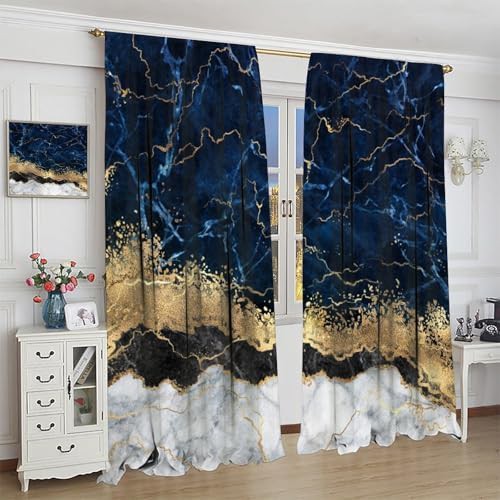 Navy blue marble rod pocket drapes 21x54 — photo 4