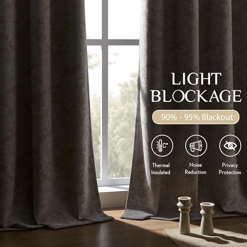 Beige floral jacquard blackout curtains 84 in — photo 3