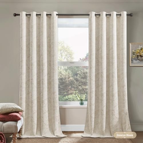 Beige floral jacquard blackout curtains 84 in — photo 4