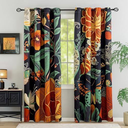 Vintage black boho bedroom grommet curtains 63
