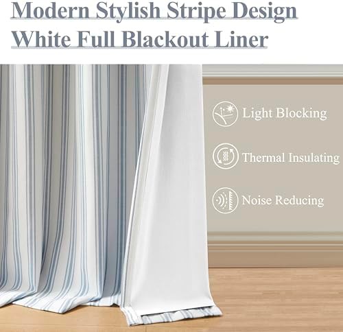 Blue striped back tab blackout curtain — photo 3