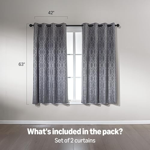Grey jacquard grommet blackout curtains 63 in — photo 5
