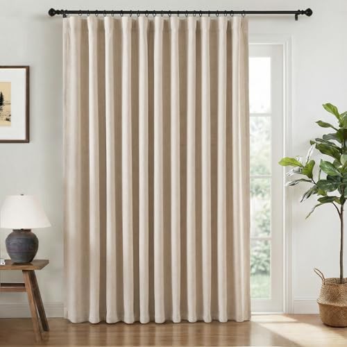Oatmeal linen textured sliding door blackout curtains