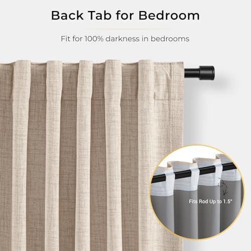Oatmeal linen textured sliding door blackout curtains — photo 4