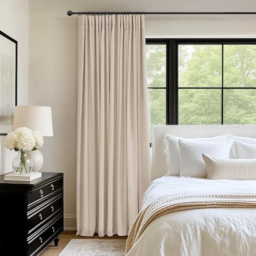 Oatmeal linen textured sliding door blackout curtains — photo 5