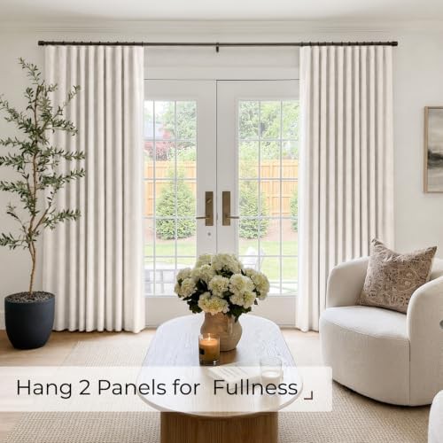Beige linen textured sliding door blackout curtains — photo 4