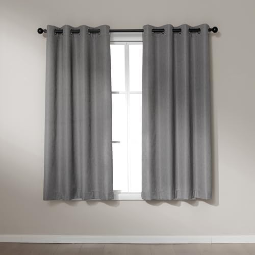 Grey faux linen grommet blackout curtains 63 in