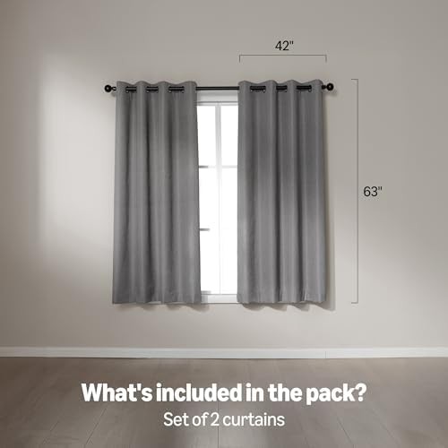 Grey faux linen grommet blackout curtains 63 in — photo 5
