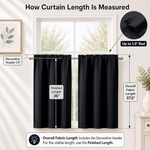 Short black blackout curtains 36 inch length — photo 5