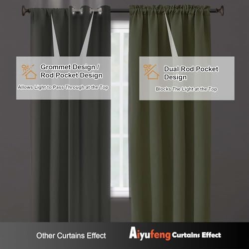 Sage green thermal bedroom blackout curtains 63 inch — photo 3