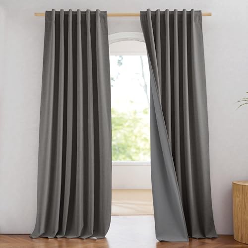 Grizzle gray linen total blackout curtains 90 in