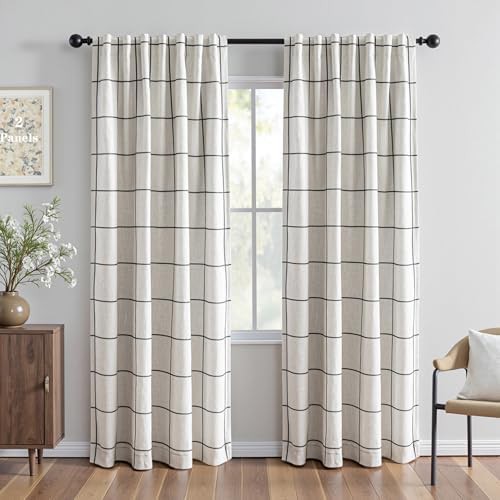 Black linen windowpane farmhouse curtains
