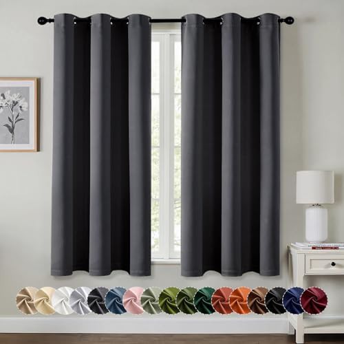 Dark grey grommet bedroom curtains 63 in