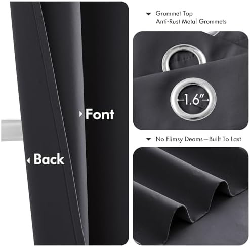 Dark grey grommet bedroom curtains 63 in — photo 4